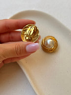 Pendientes Agatha vintage - Redondos dorados y perlas
