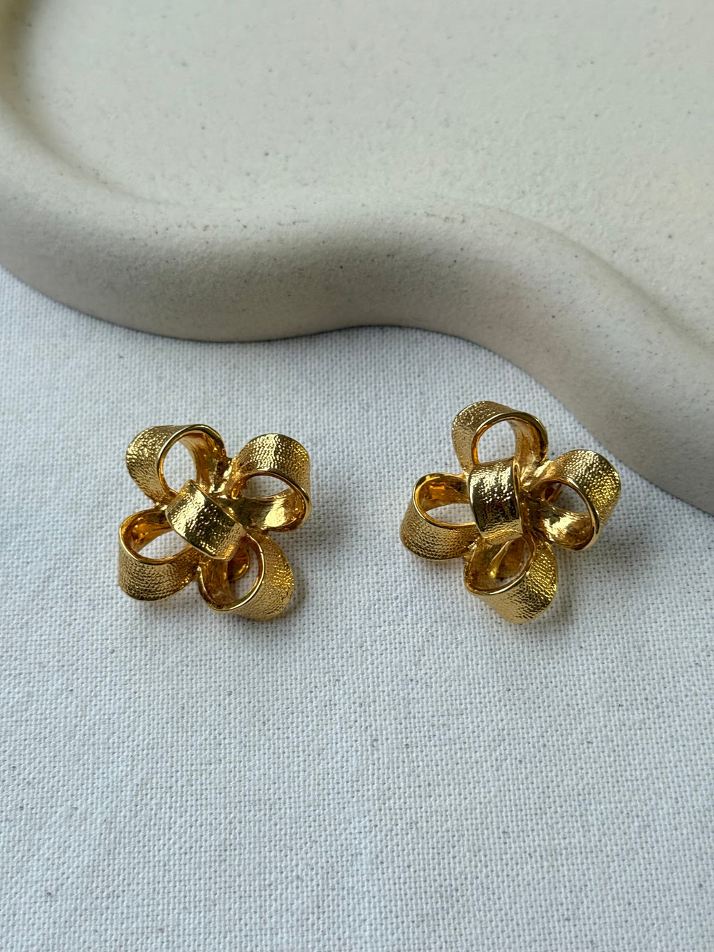 Vintage Kenneth Jay Lane Earrings - Textured Gold Knots