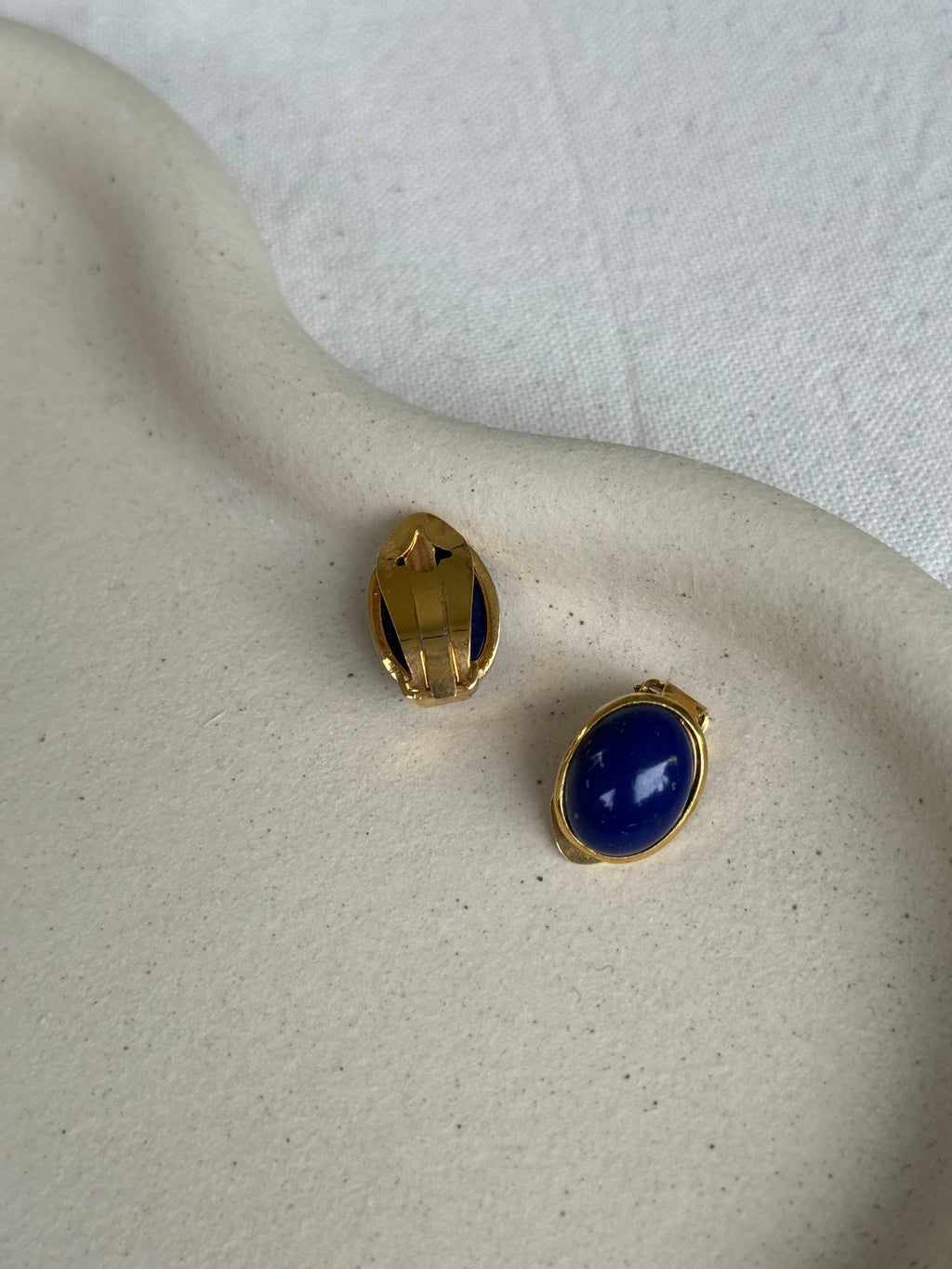 Vintage Earrings - Ovals and Blue Cabochons