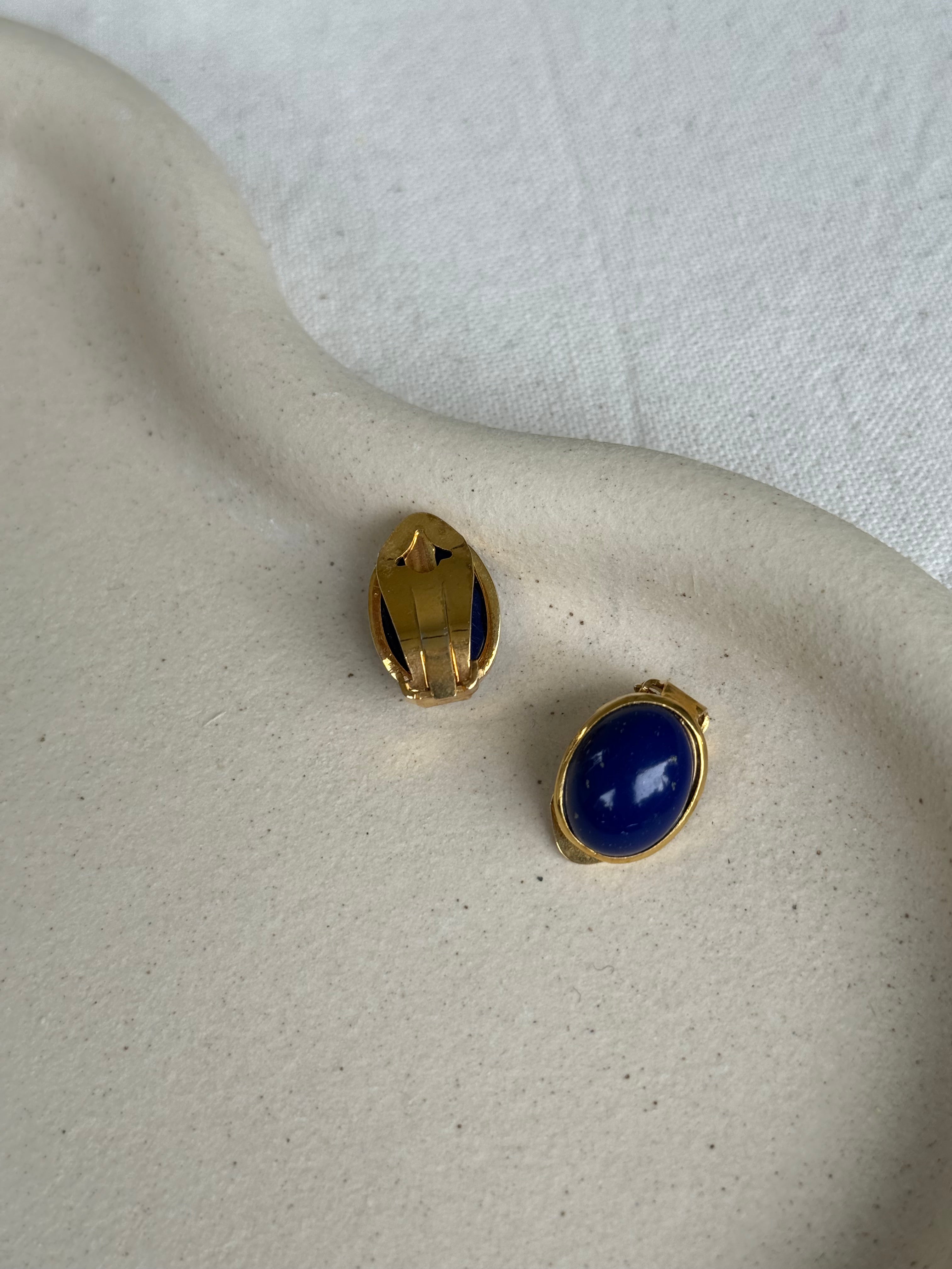 Vintage Earrings - Ovals and Blue Cabochons