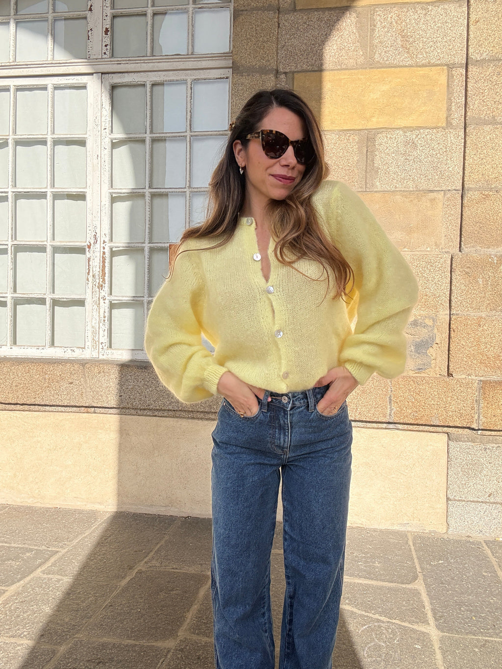 Jersey de punto de lana Bianca amarillo claro