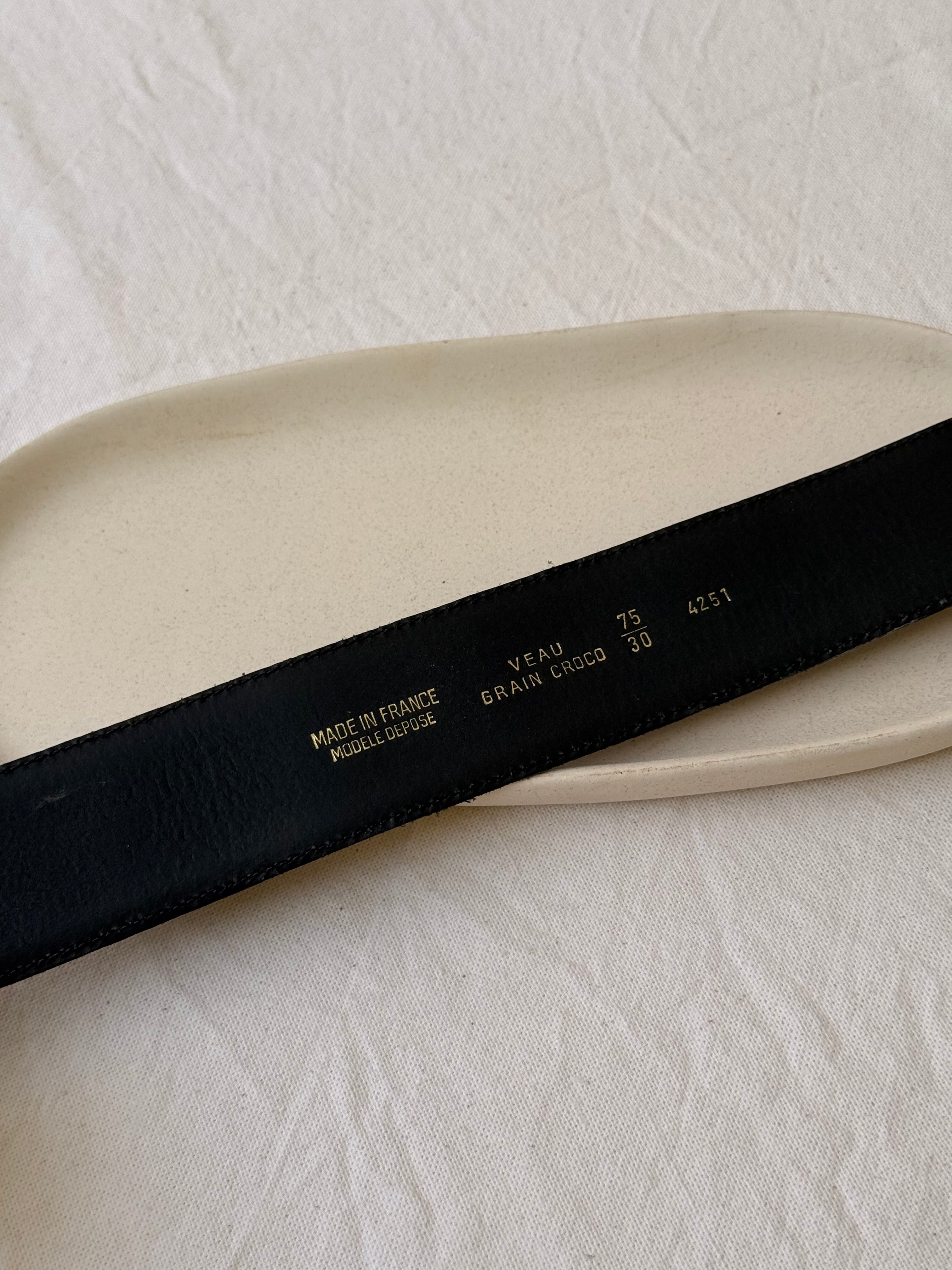 Ceinture Givenchy Vintage - Cuir Noir Et Boucle Logo Doré