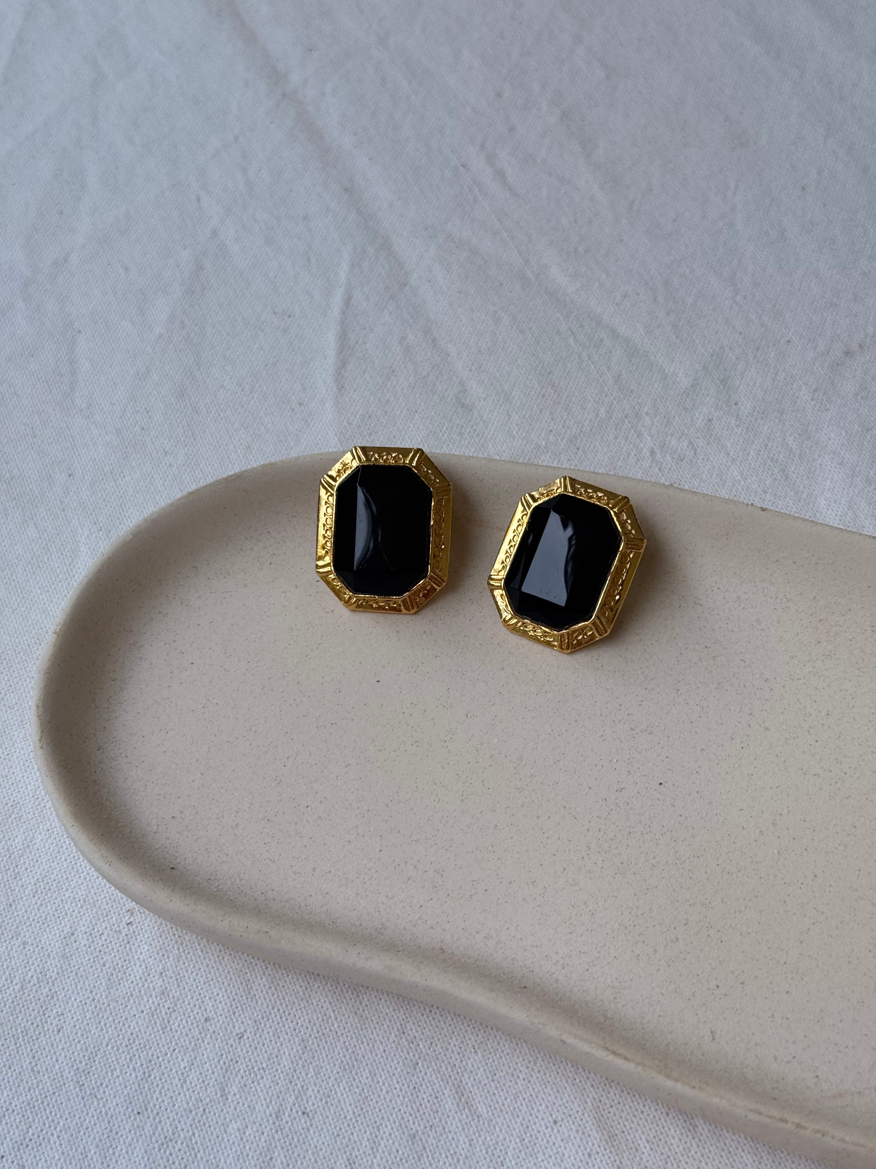 Boucles D’Oreilles Vintage - Strass Facetté Noir