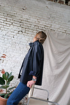Lou Faux Leather Overshirt Navy