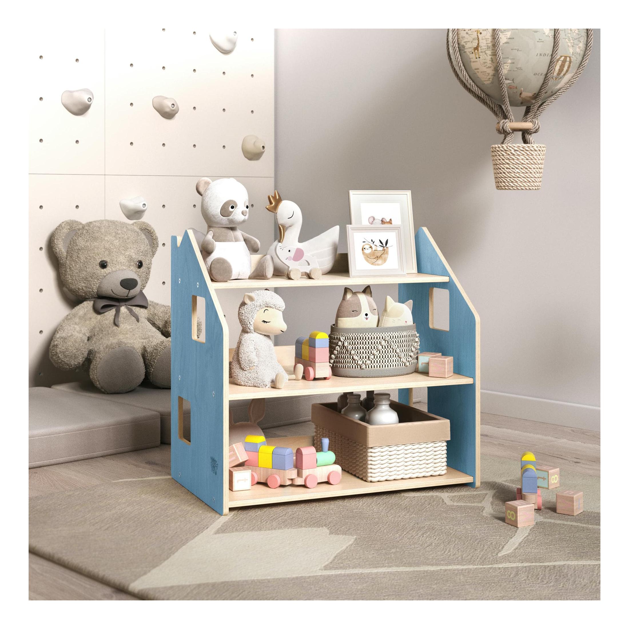 Étagère À Jouets – Bleu Clair & Rose