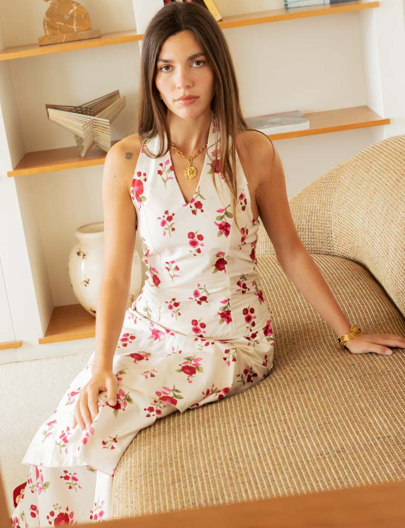 Jupe Écrue & Fleurs Roses Liaya