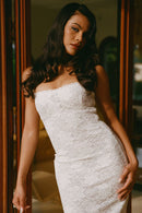Robe Longue En Sequins Et Dentelle - Blanc