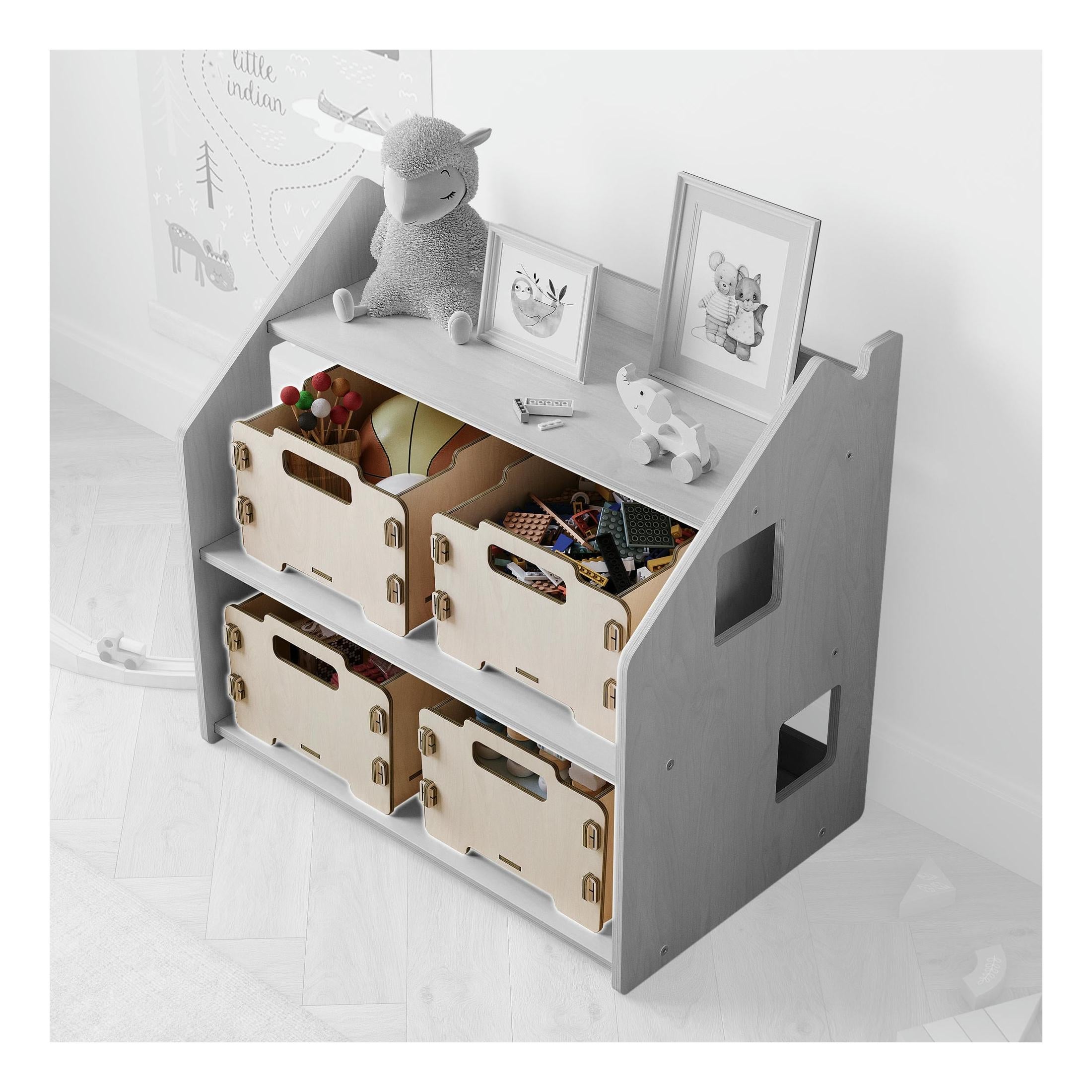 Étagère À Jouets – Bleu Clair & Rose