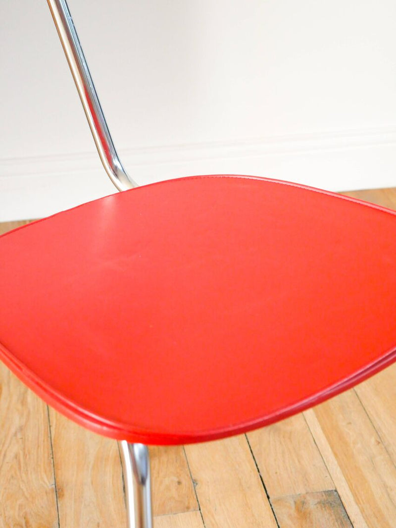 Chaise En Skaï Rouge Et Chrome - 1970