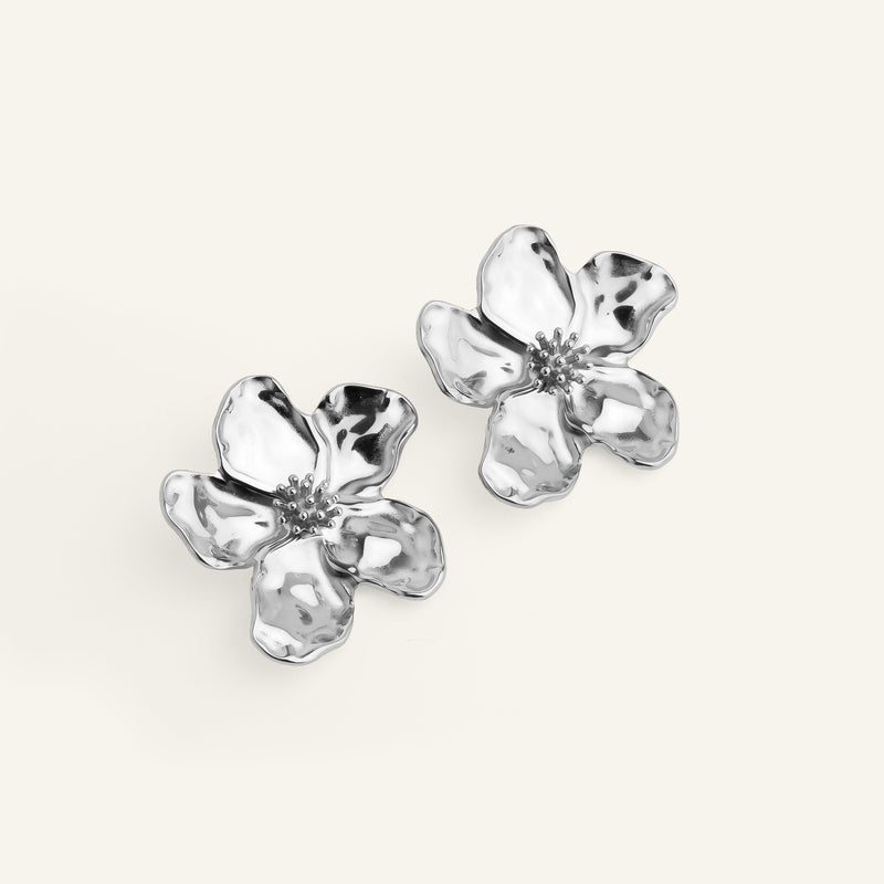 Grosse Boucles d'oreilles fleurs acier inoxydable doré 