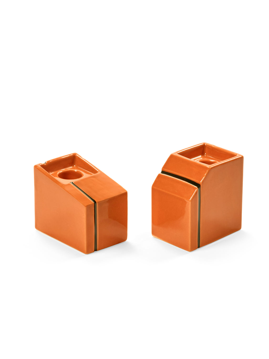 Accessories Silos - Assortiment De 2 Bougeoirs - Porcelaine - Orange