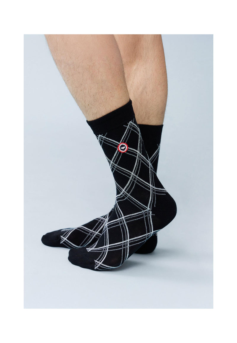 Chaussettes Mi-Hautes Noires À Carreaux Fantaisie - Lucas Carreaux Noir