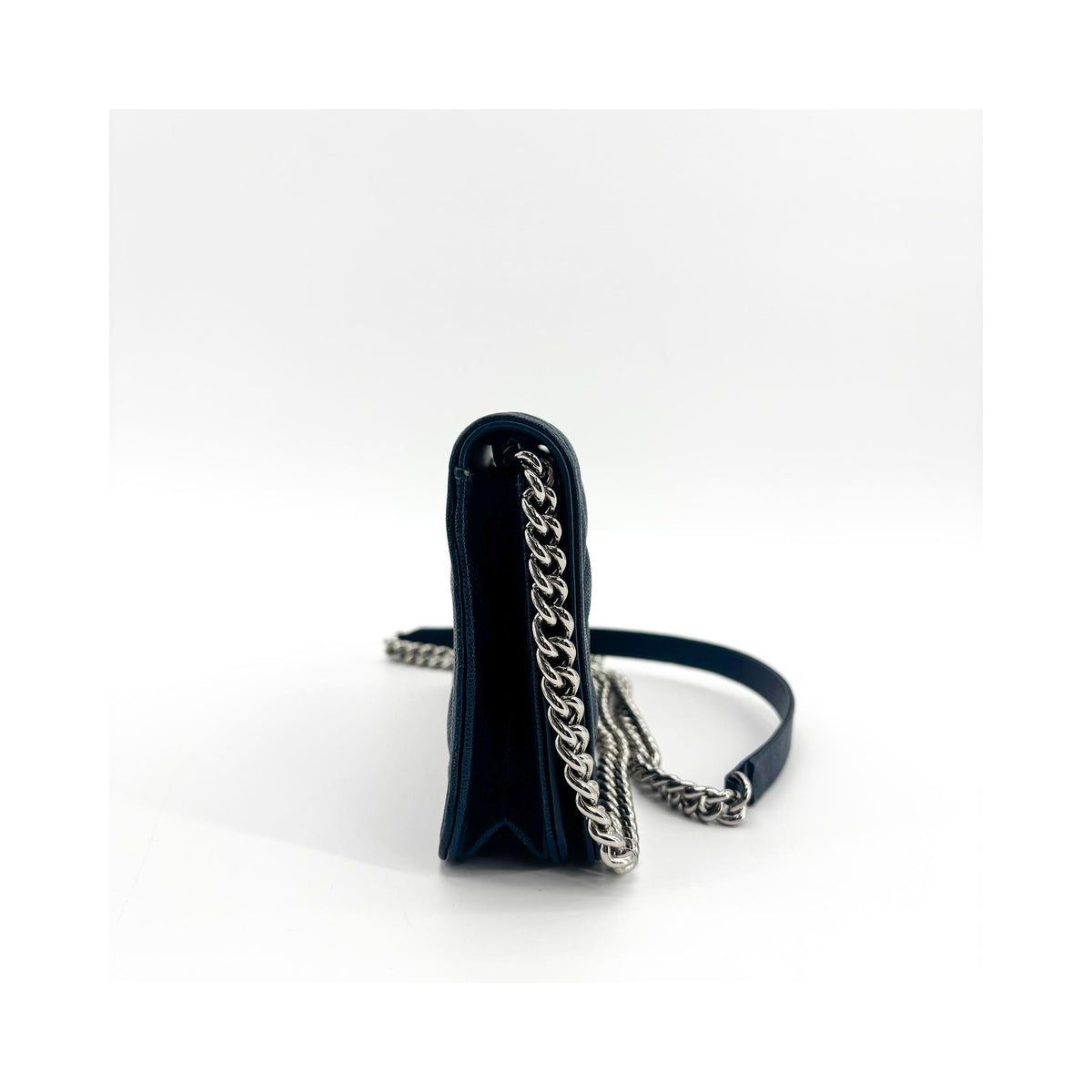 Sac Porté Épaule Chanel Boy Wallet On Chain Mini Cuir - Bleu Marine