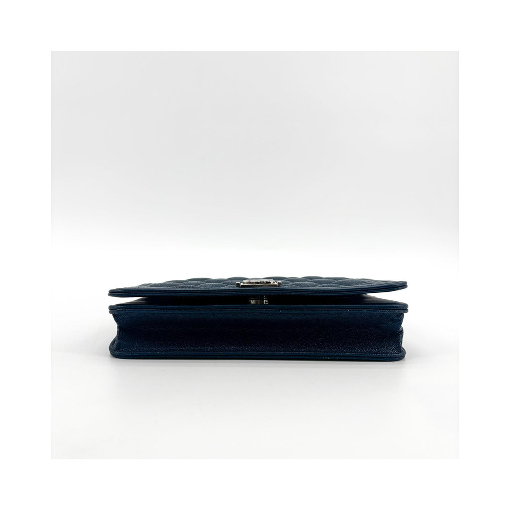 Sac Porté Épaule Chanel Boy Wallet On Chain Mini Cuir - Bleu Marine