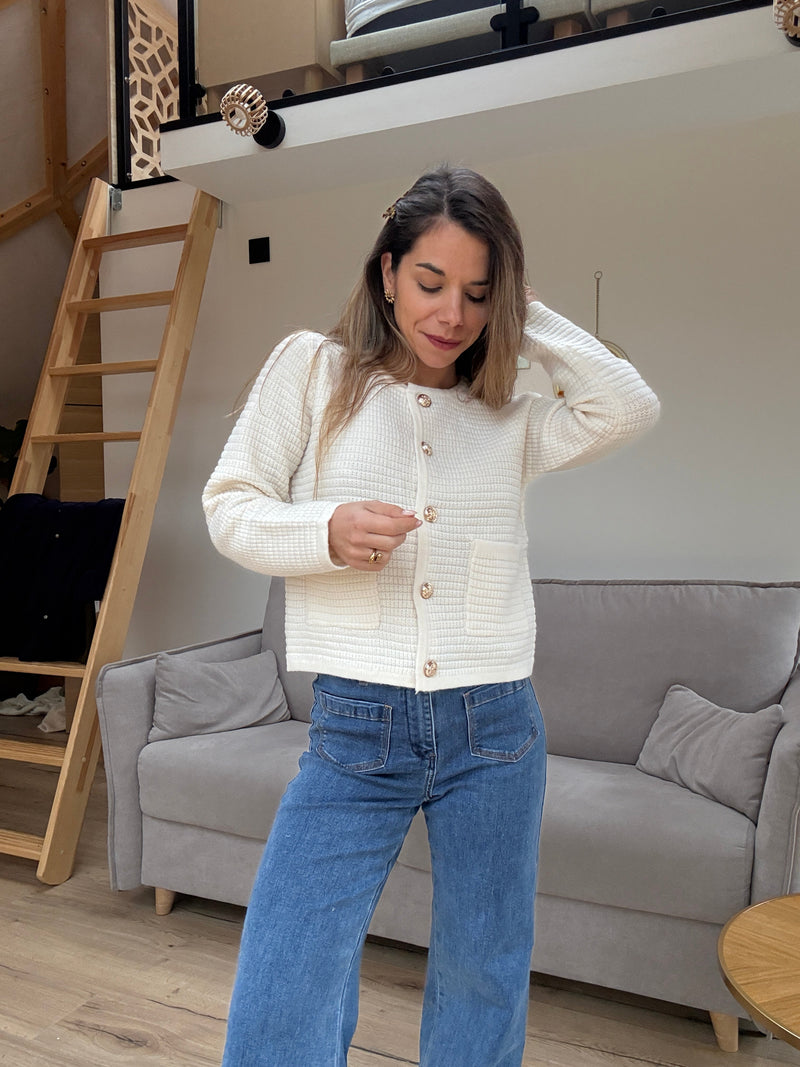 Giulia Chunky Knit Cardigan Ecru