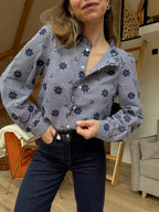 Elsa navy embroidered blouse