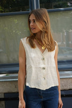 Abel Sleeveless Top Linen Ecru