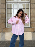 Camisa de rayas rosa bebé