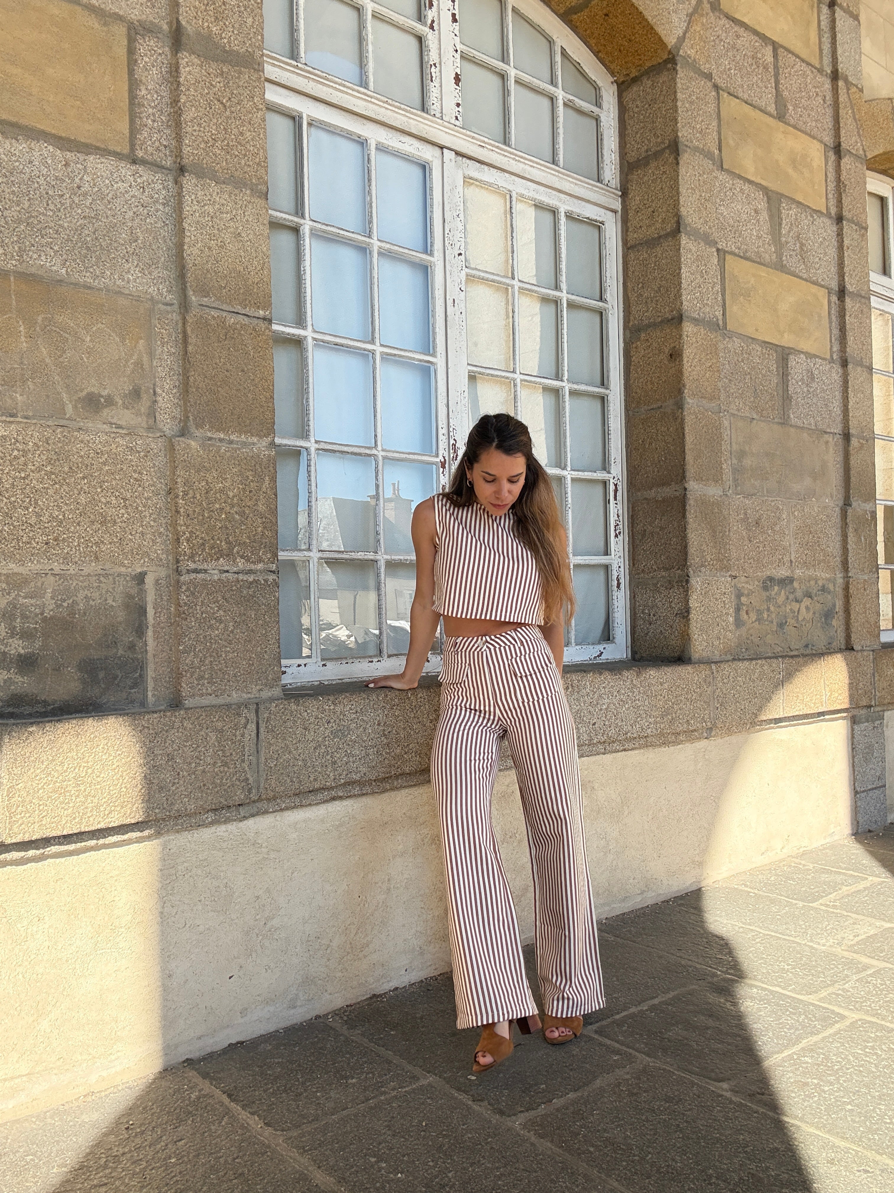 Pantalón de Rayas Marino Camel