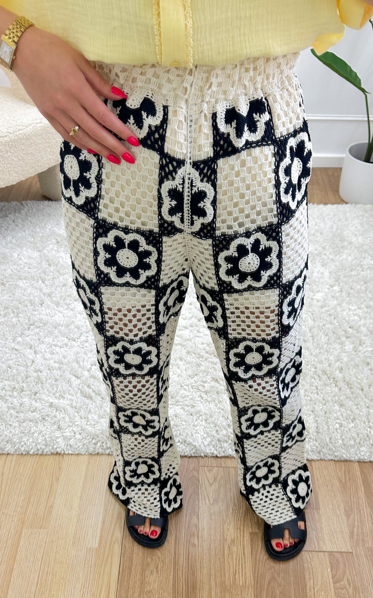 Elouan Crochet Trousers - Ecru and Black
