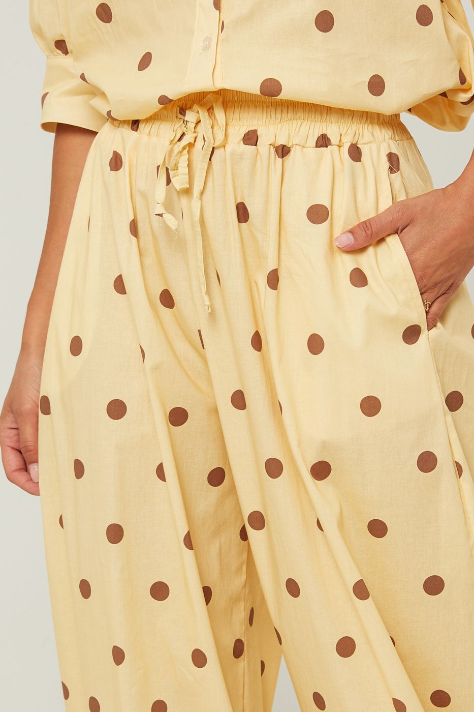 Pantalon En Coton Au Motif À Pois - Jaune