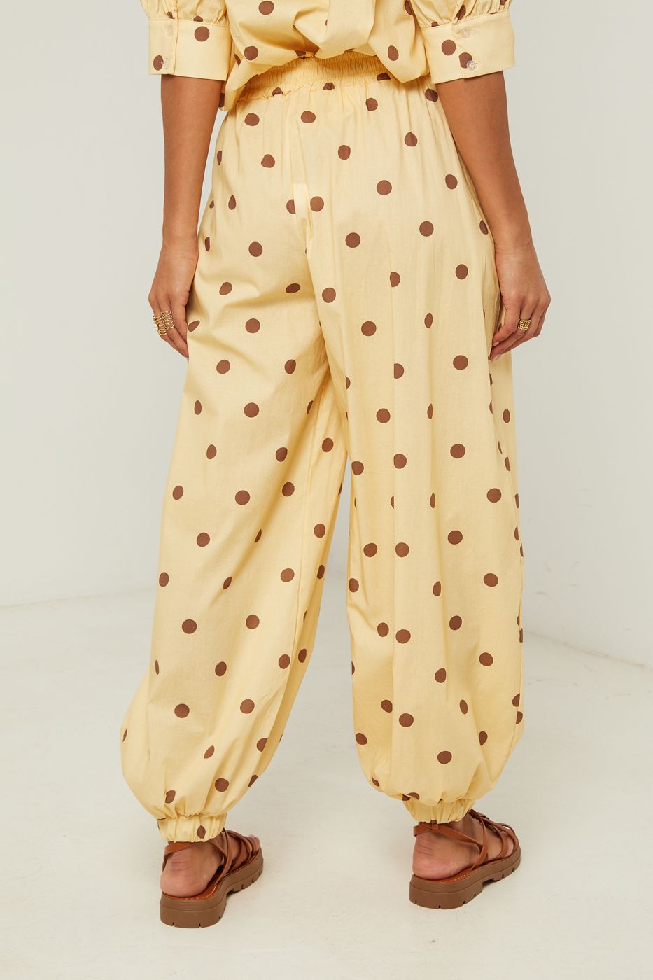 Pantalon En Coton Au Motif À Pois - Jaune