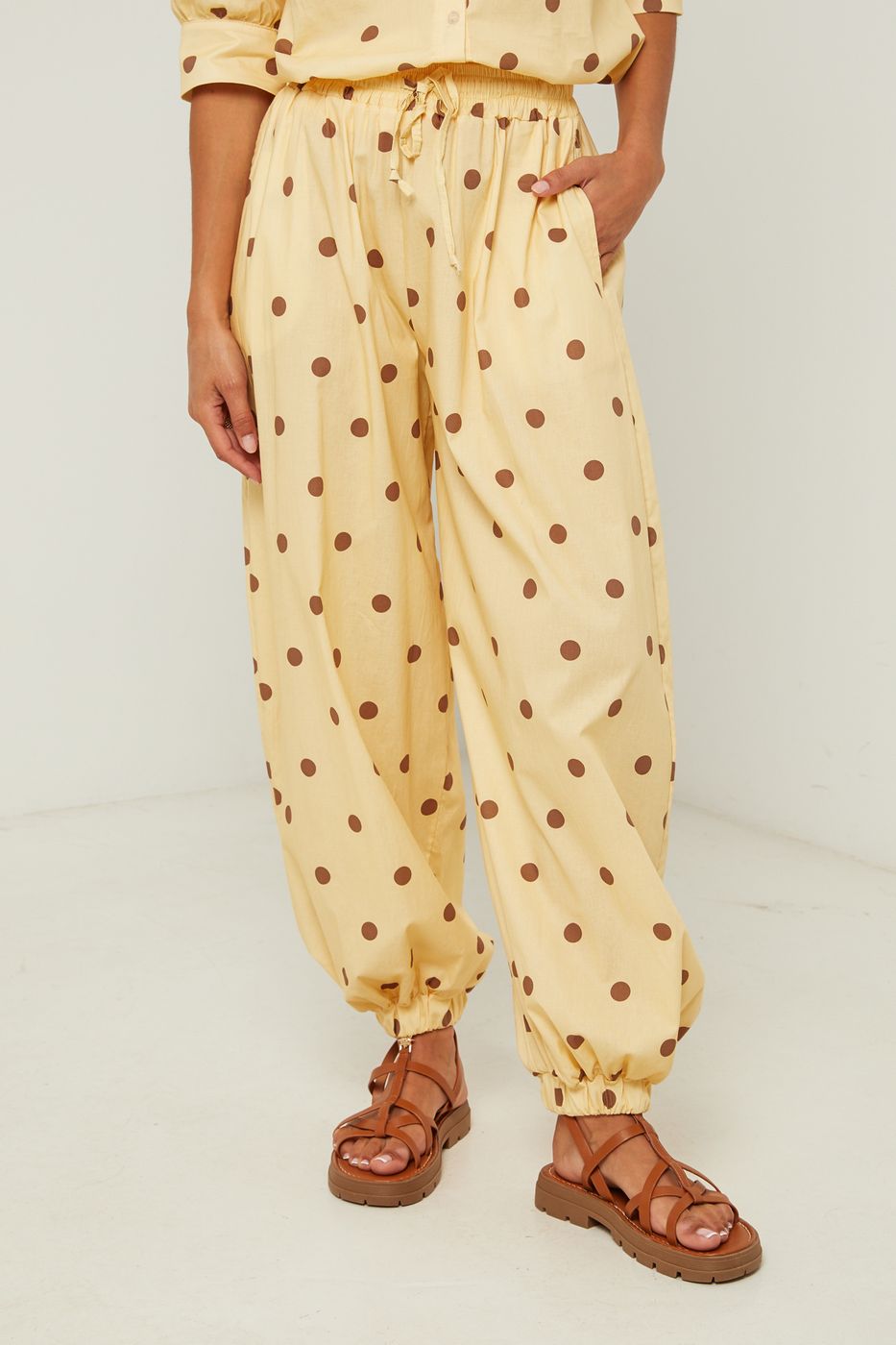Pantalon En Coton Au Motif À Pois - Jaune