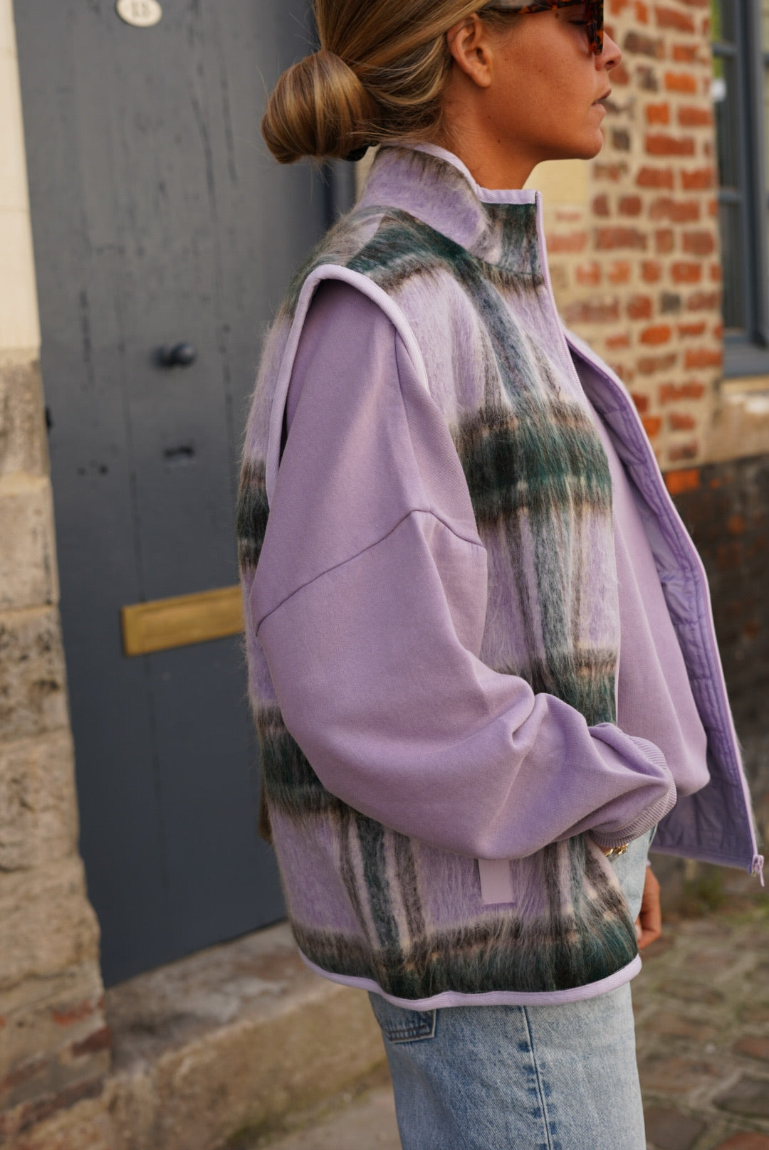 Léa Lilac Check Sleeveless Jacket