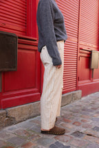 Pantalon Noah rayé écru/chocolat