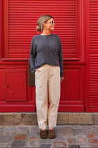 Pantalon Noah rayé écru/chocolat