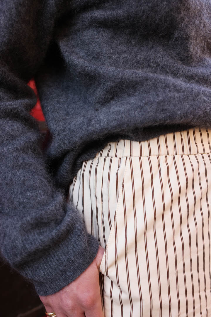 Pantalon Noah rayé écru/chocolat