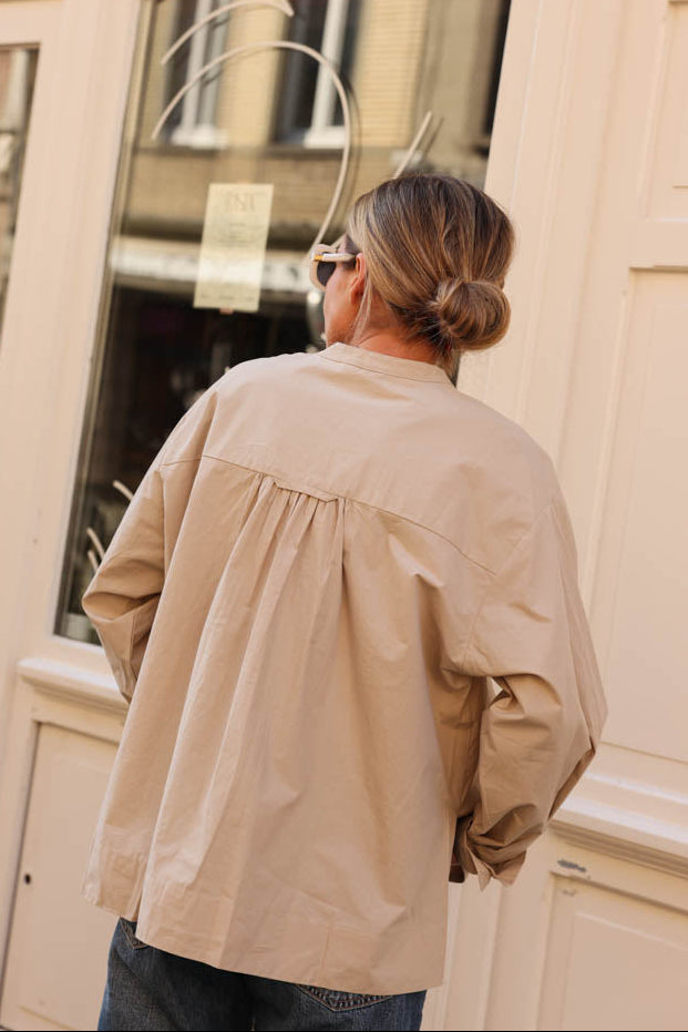 Victoire Mao Collar Blouse Beige