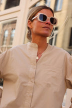 Victoire Mao Collar Blouse Beige