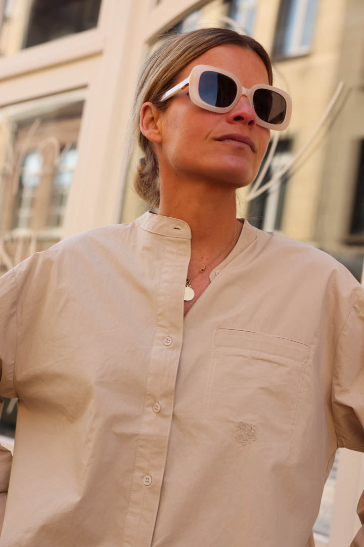 Victoire Mao Collar Blouse Beige