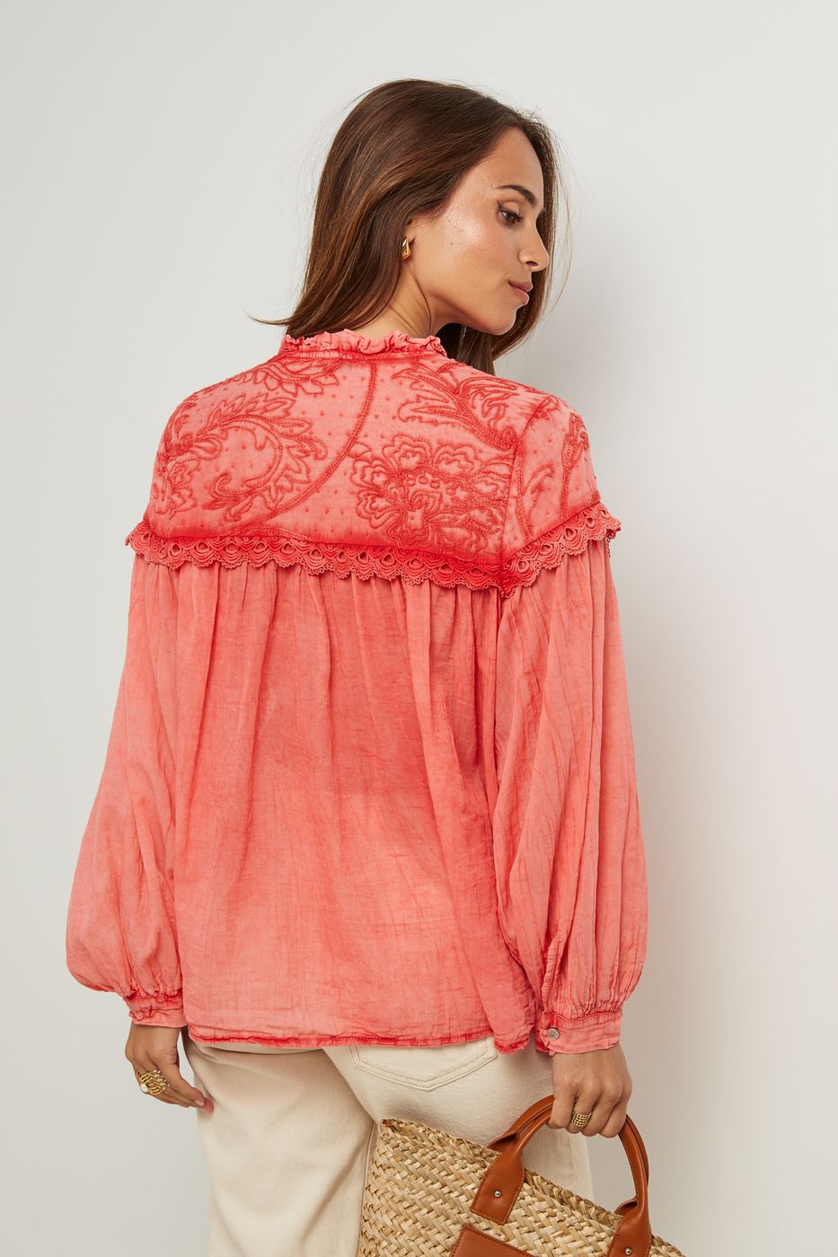 Top De Algodón, Mangas Largas - Coral