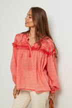 Top De Algodón, Mangas Largas - Coral