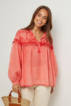Top De Algodón, Mangas Largas - Coral