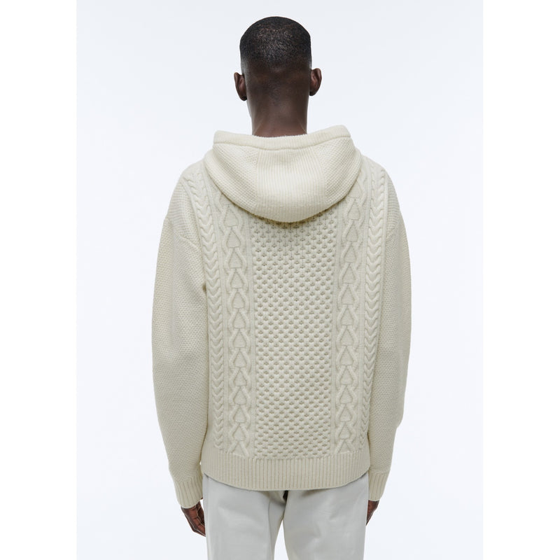 Fursac - Ecru Merino Wool Hooded Sweater - Ecru - Twisted