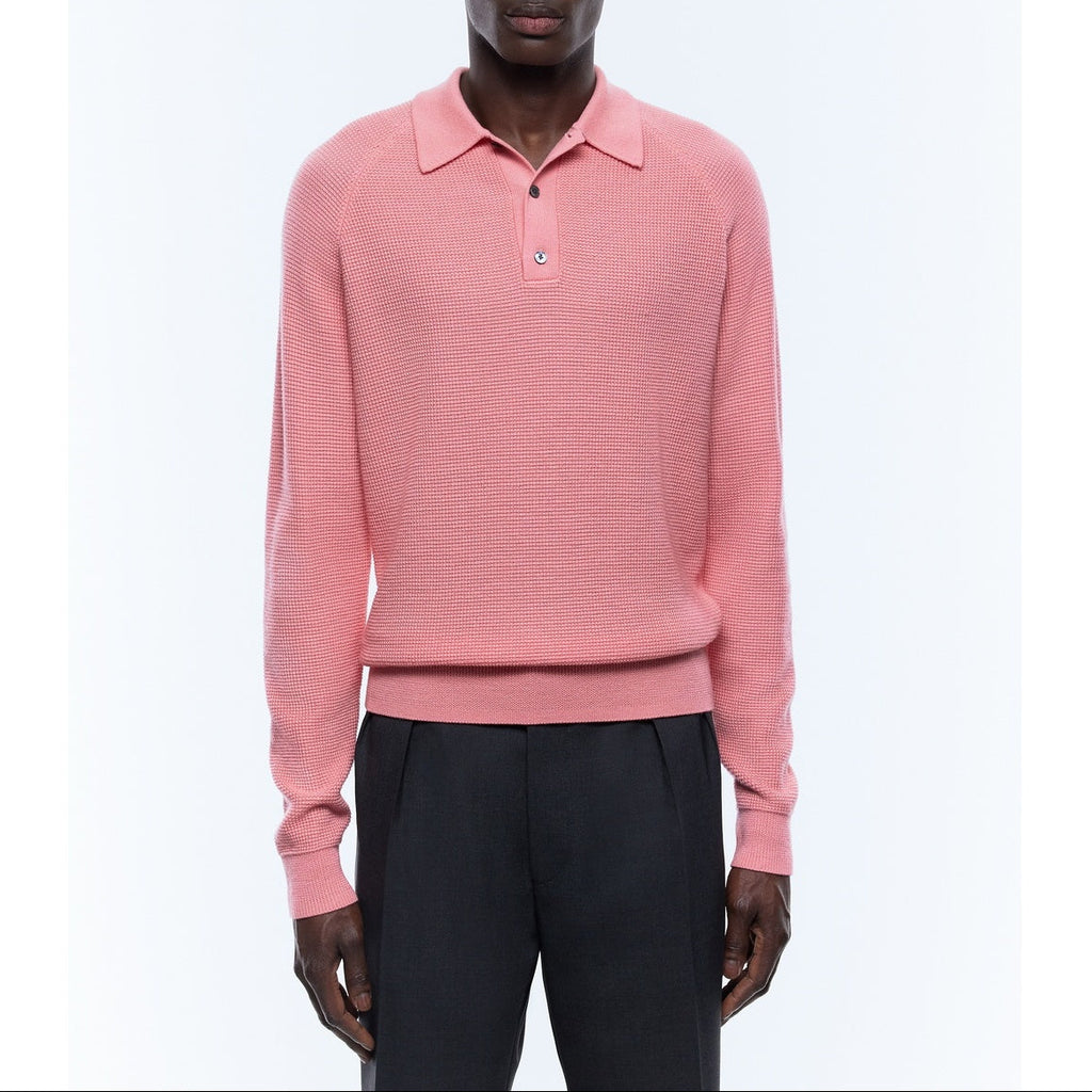 Point De Riz Polo Shirt In Certified Wool - Pink - Point De Riz