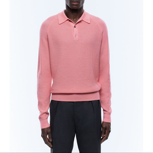 Polo Point De Riz En Laine Certifiée - Rose - Point De Riz