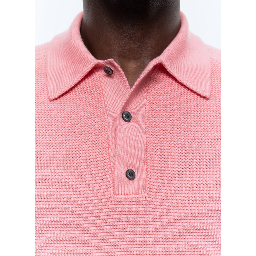 Point De Riz Polo Shirt In Certified Wool - Pink - Point De Riz
