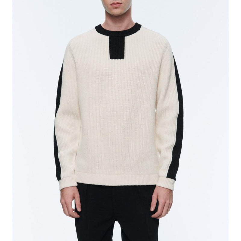 Fursac - Ecru Wool With Black Stripes Sweater