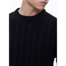 Pull À Torsades Bleu Marine En Laine Et Coton - Bleu Marine