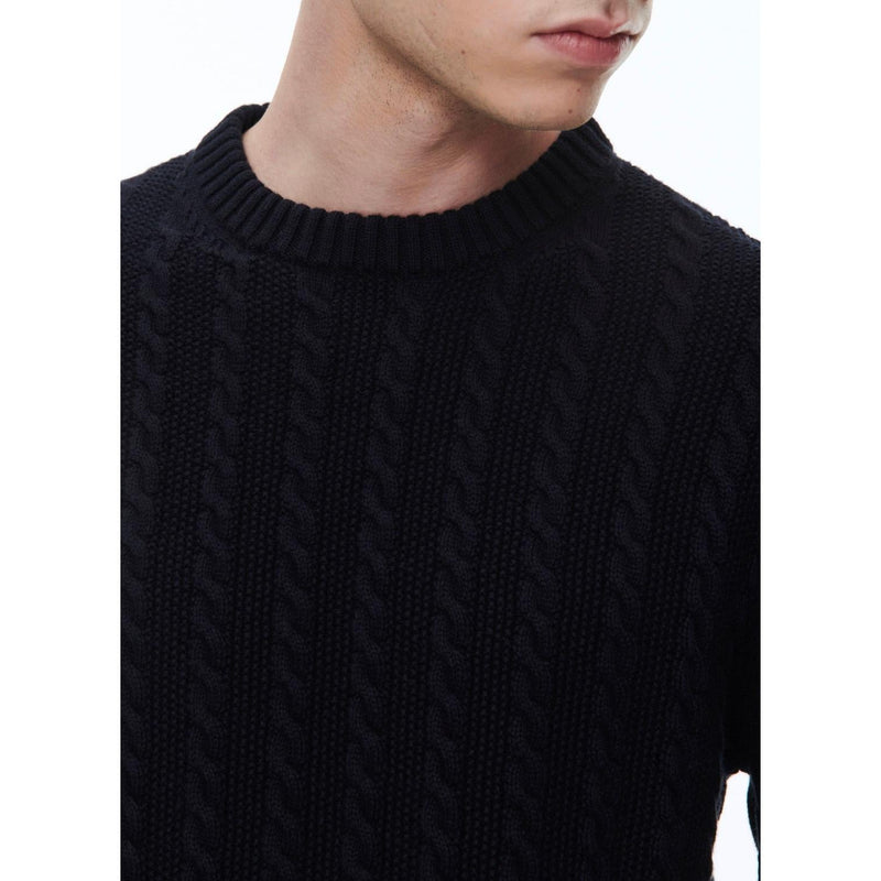 Pull À Torsades Bleu Marine En Laine Et Coton - Bleu Marine