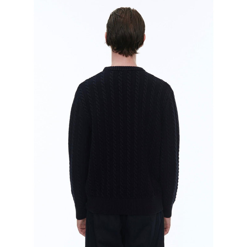 Pull À Torsades Bleu Marine En Laine Et Coton - Bleu Marine