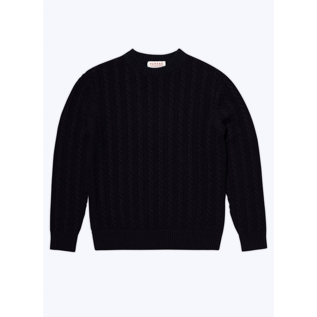 Fursac - Pull À Torsades Bleu Marine En Laine Et Coton - Bleu Marine