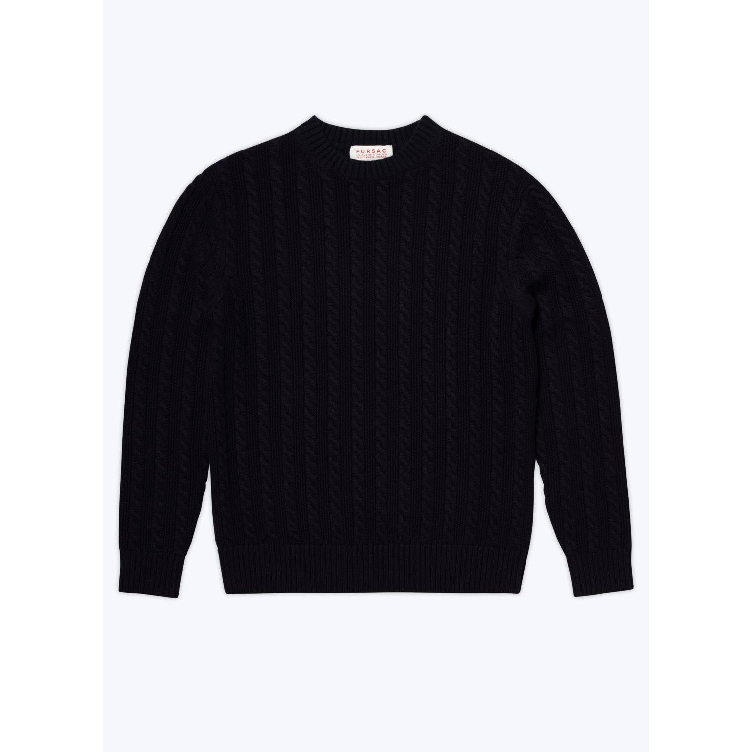 Fursac - Pull À Torsades Bleu Marine En Laine Et Coton - Bleu Marine