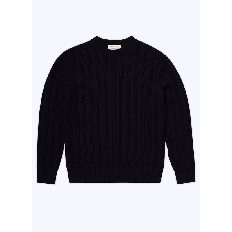 Pull À Torsades Bleu Marine En Laine Et Coton - Bleu Marine