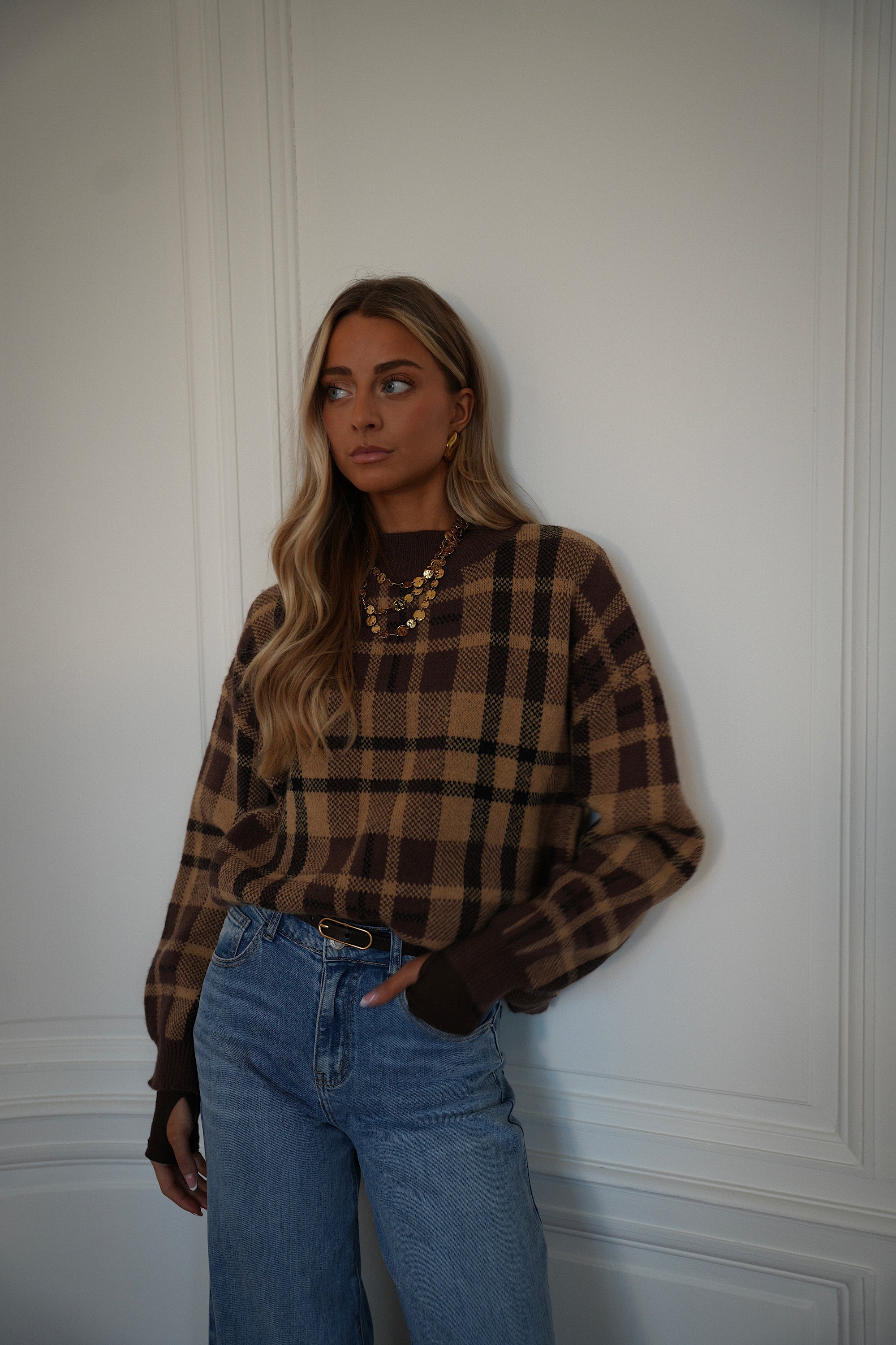 Esmee Camel - Checked Sweater