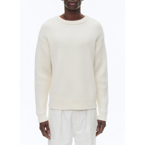 Pull Côtelé À Col Rond En Laine - Ecru